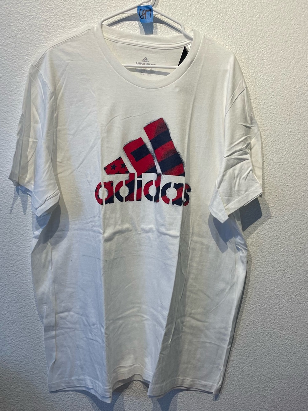 adidas White Short-Sleeve Tee with Red & Navy Logo